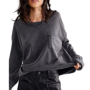 Free People Fade Into You Knit Top - Washed Black